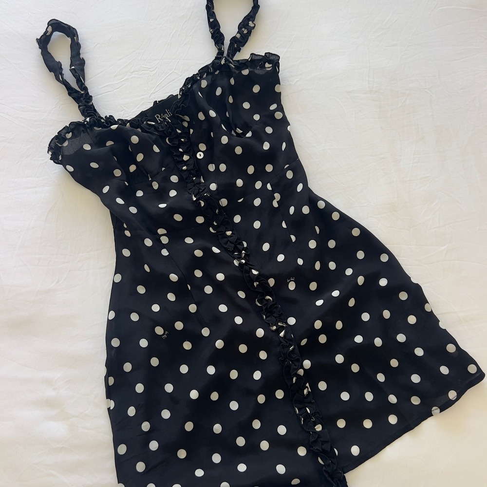 Realisation Par Julia Black Polka Dot Silk Ruffle Mini Dress Small